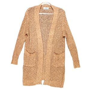 Boutique Open Popcorn Knit Long Cardigan Sweater Pocket Duster Sz M Cozy Soft